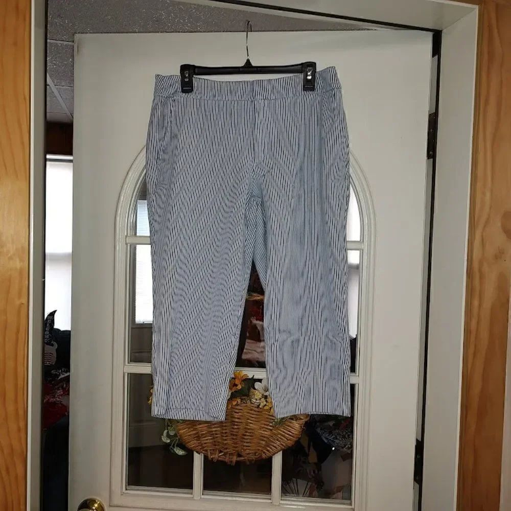 Time And Tru White Blue Striped Cropped Jegging Pants Size Women's 14